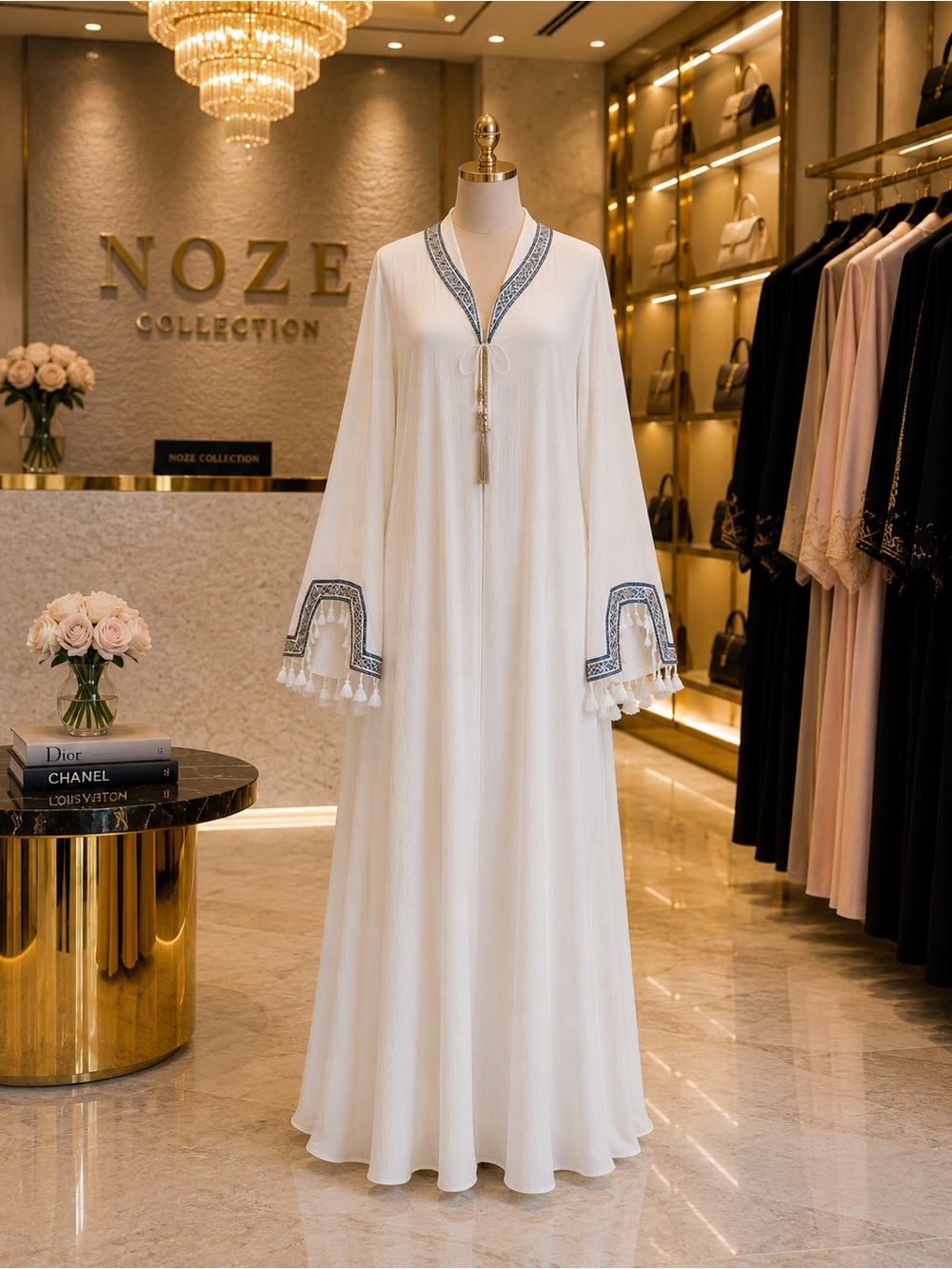 White Embroidered Kaftan Dress